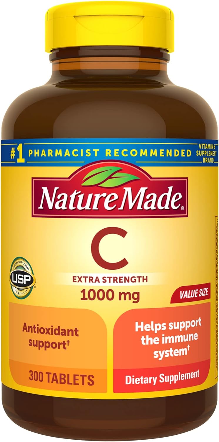 300 Tablets Nature Made Extra Strength Vitamin C 1000 mg, Immune Support Dietary Supplement for 300 Days