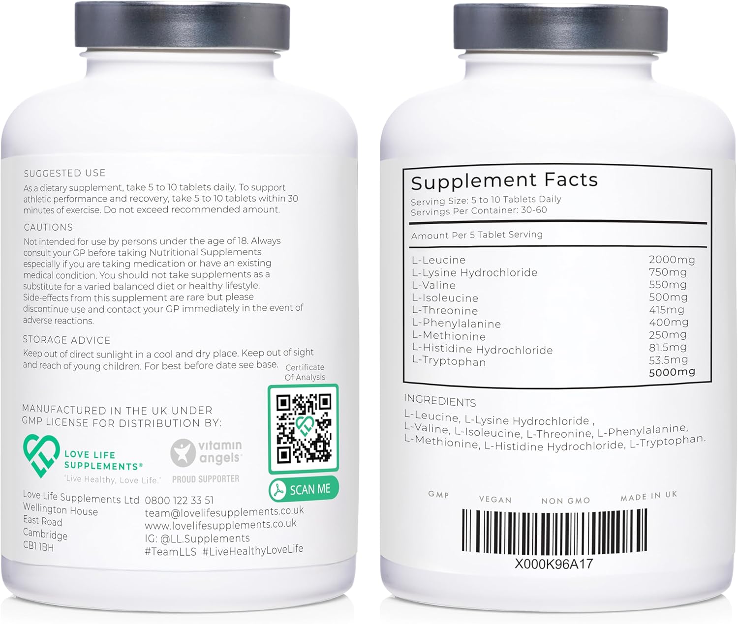 300 Tablets of Love Life Supplements Essential Amino Acids for Muscle Repair and Growth | Vegan-Friendly Formula with 9 EAA Amino Acids incl. BCAA's | High Leucine | 60 Servings