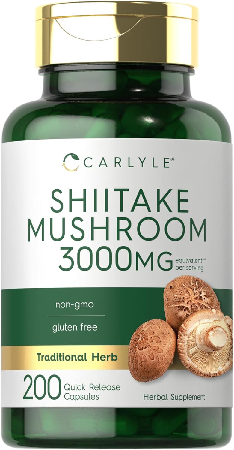 3000mg Carlyle Shiitake Mushroom Extract Capsules - 200 Count | Non-GMO, Gluten Free