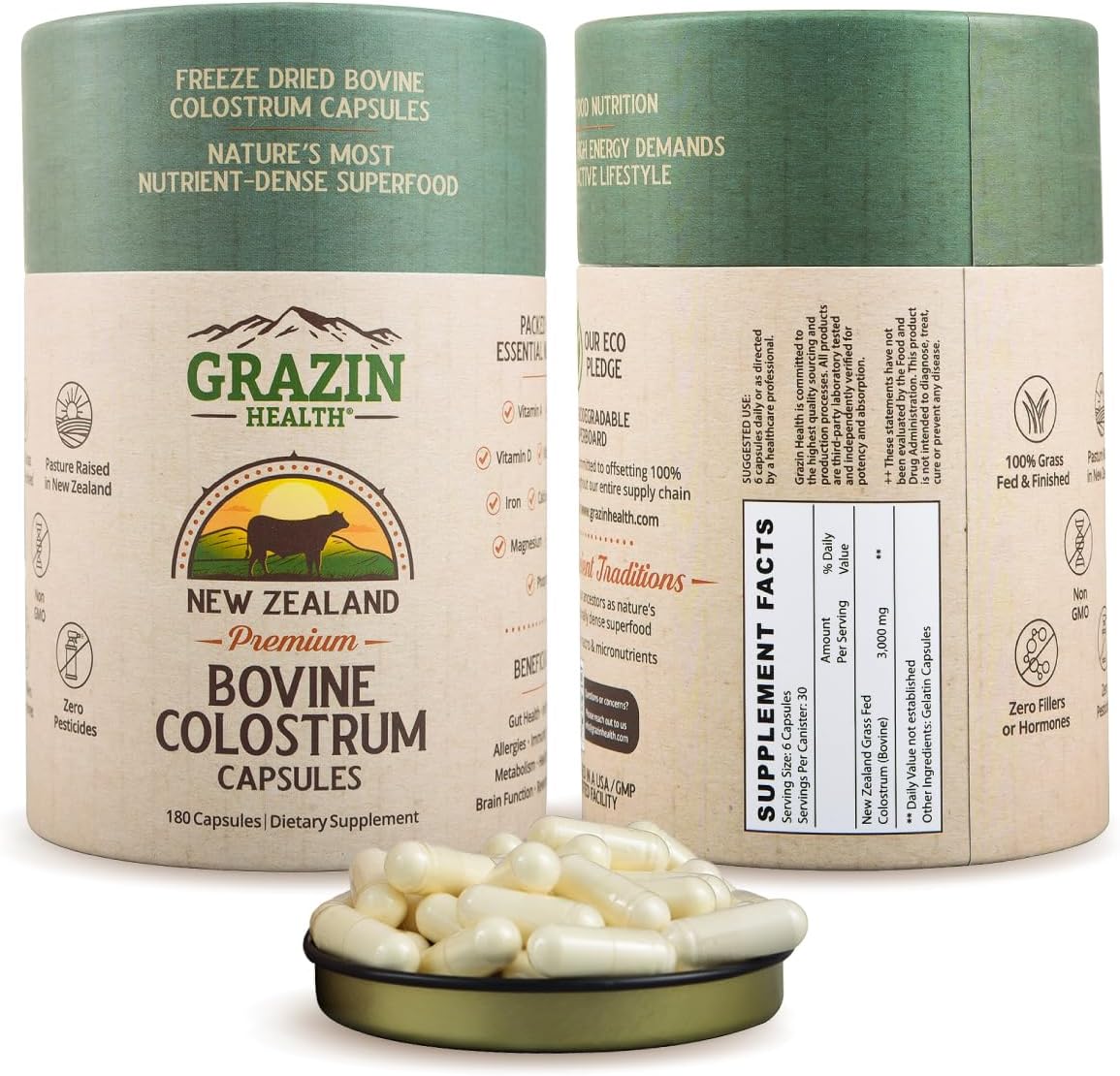 3000mg Grass Fed Bovine Colostrum Capsules - 30 Servings