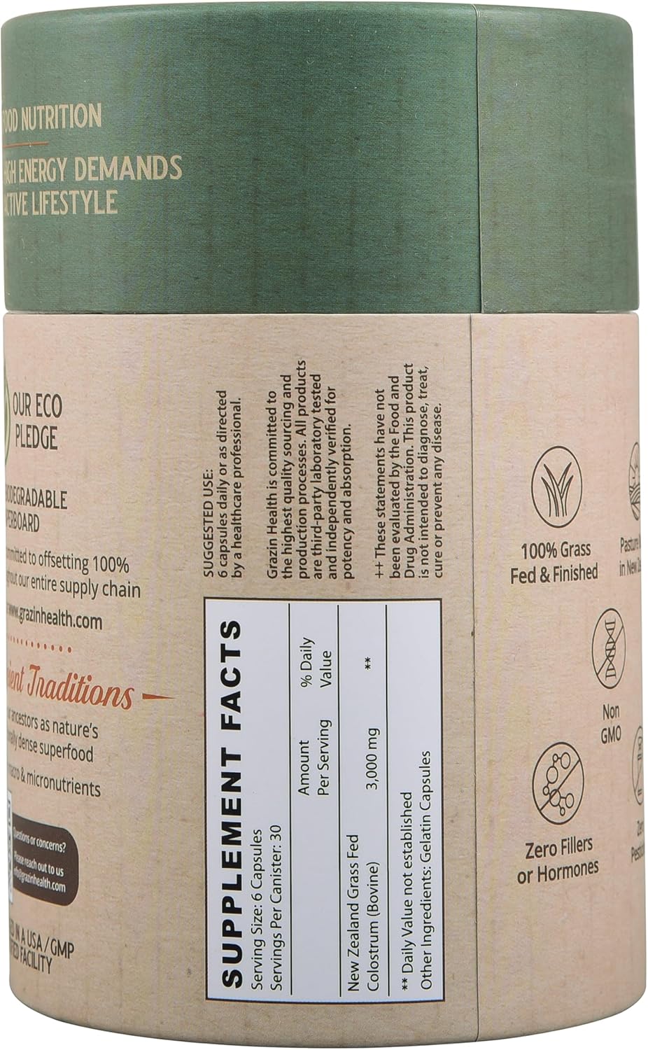 3000mg Grass Fed Bovine Colostrum Capsules - 30 Servings