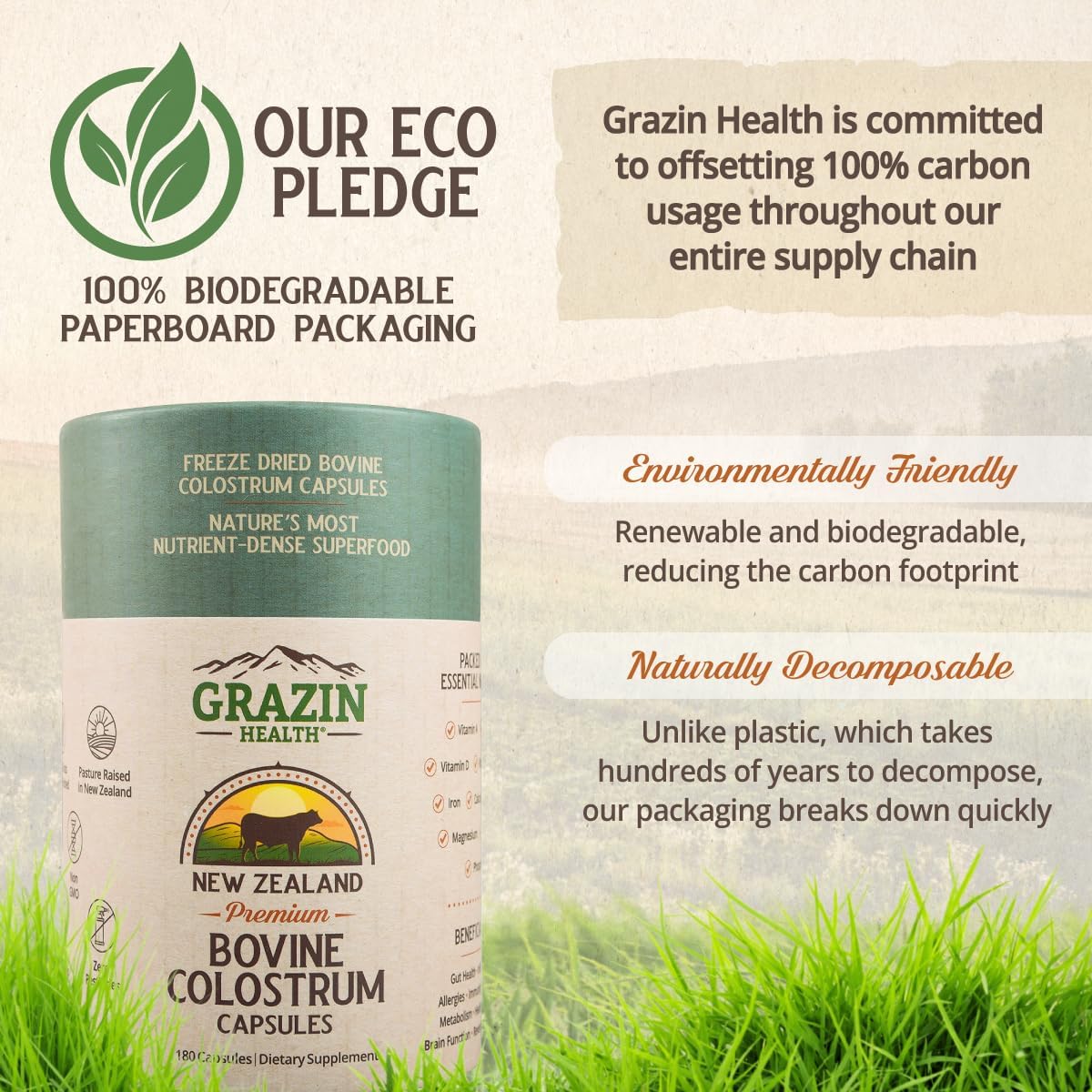 3000mg Grass Fed Bovine Colostrum Capsules - 30 Servings