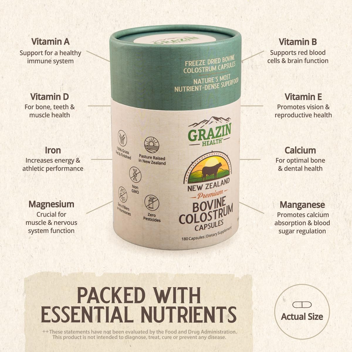 3000mg Grass Fed Bovine Colostrum Capsules - 30 Servings