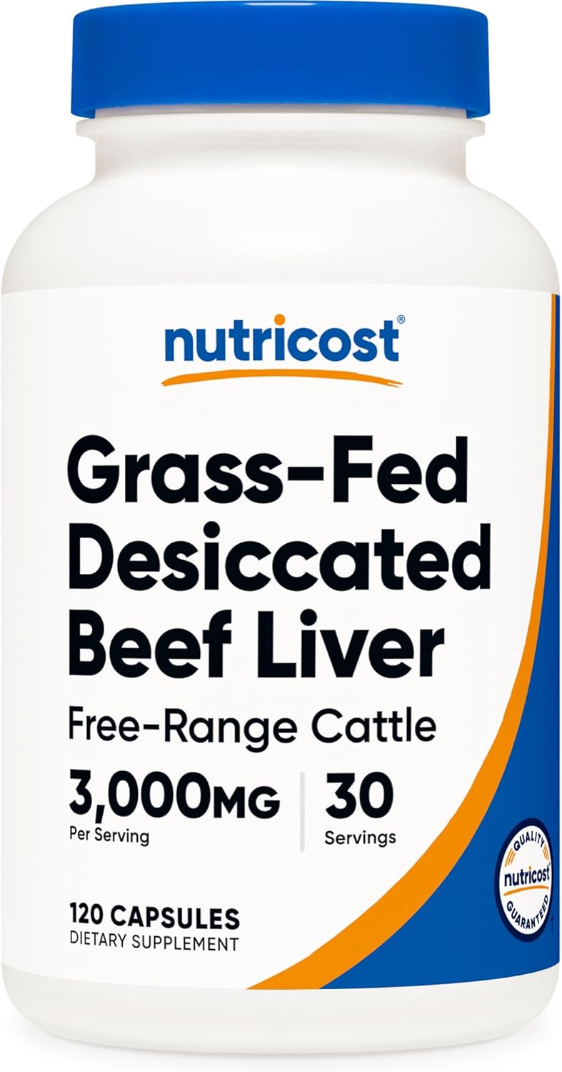 3000mg Grass Fed Desiccated Beef Liver Capsules - 120 Capsules, Non-GMO, Gluten Free, Pasture-Raised Beef