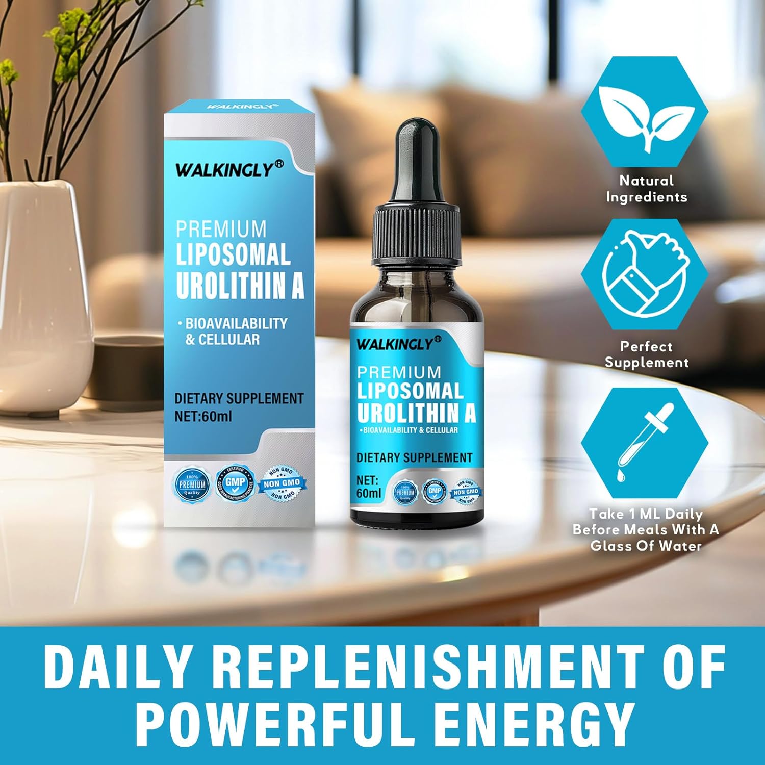 3000mg Liquid Urolithin A Supplement with Pomegranate Extract for Healthy Aging & Energy - 2 fl oz