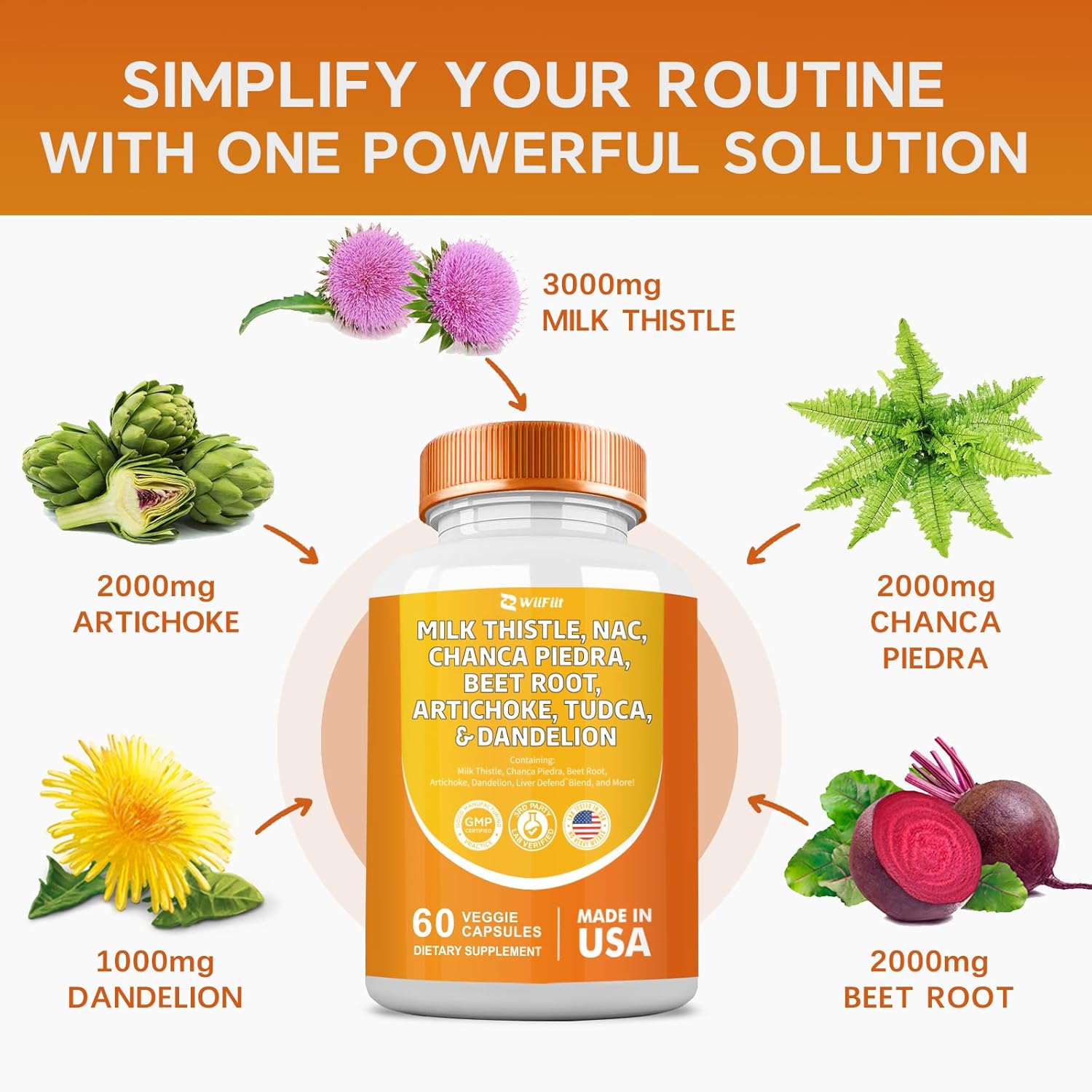 3000mg Milk Thistle NAC Chanca Piedra 2000mg Beet Root Artichoke Tudca Dandelion Root with Zinc Yarrow Turmeric Repair Supplement Plus Chicory Mineral Supplements 60 Count