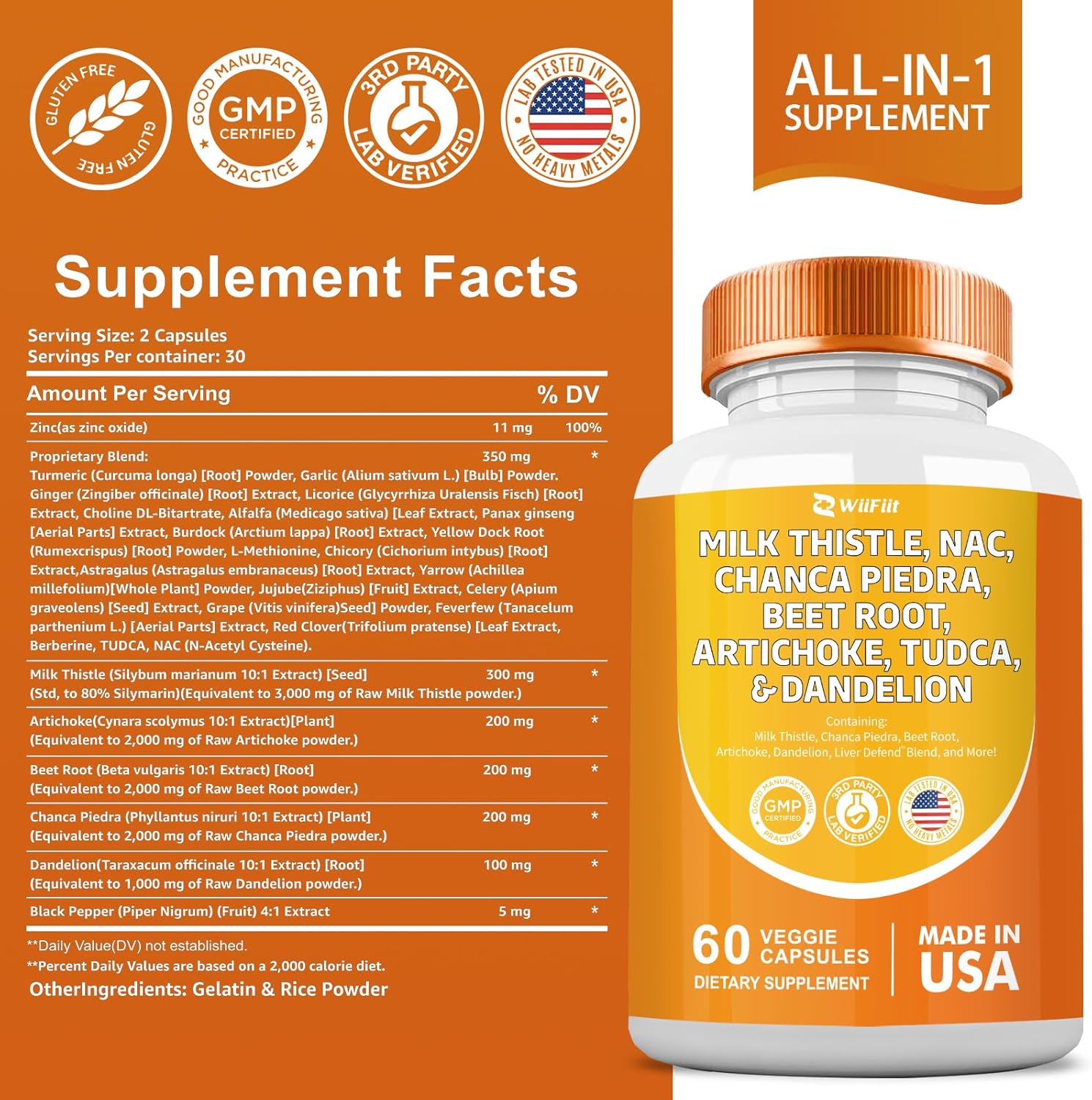 3000mg Milk Thistle NAC Chanca Piedra 2000mg Beet Root Artichoke Tudca Dandelion Root with Zinc Yarrow Turmeric Repair Supplement Plus Chicory Mineral Supplements 60 Count