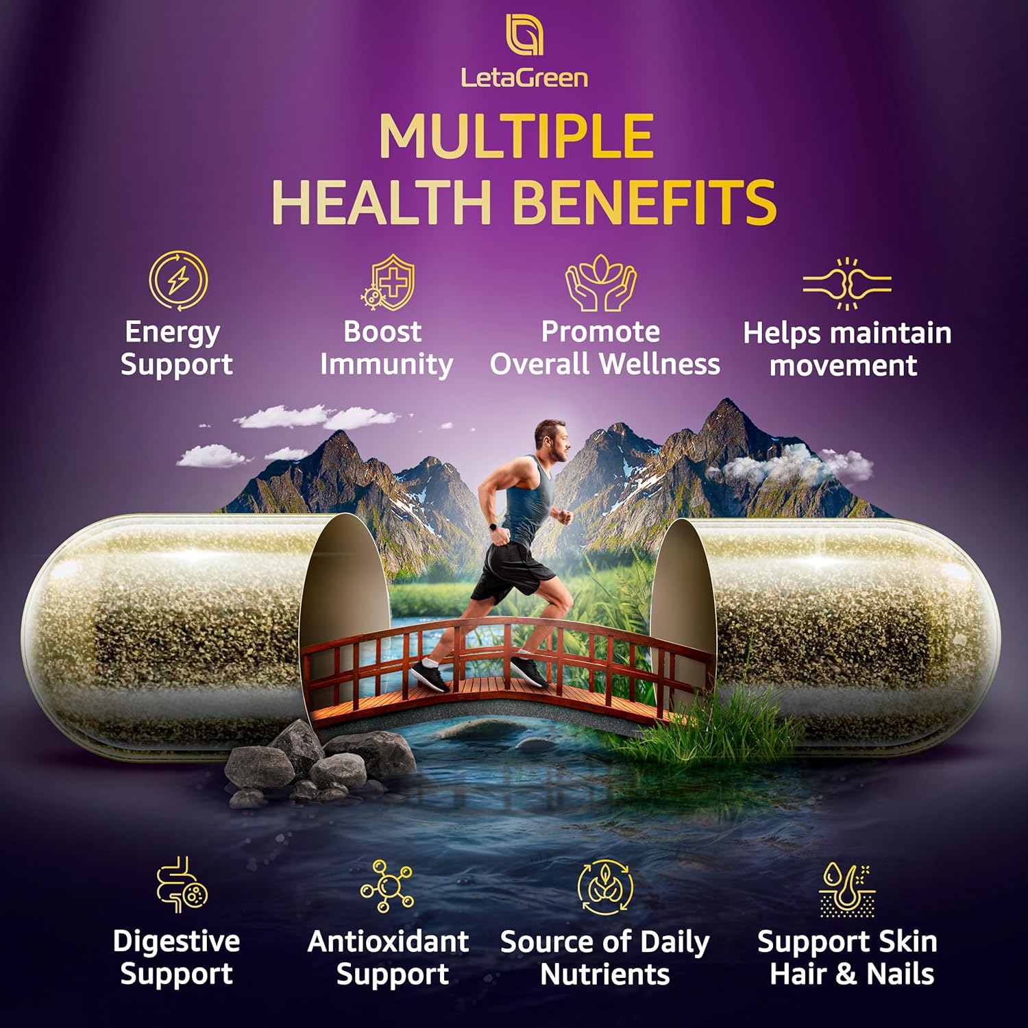 3000mg Sea Moss, 2000mg Black Seed Oil, 1000mg Ashwagandha, Bladderwrack, Burdock, Turmeric, Vitamin C, D3, K2, ACV, Elderberry, Manuka, Dandelion, Yellow Dock, Iodine - 240 Count