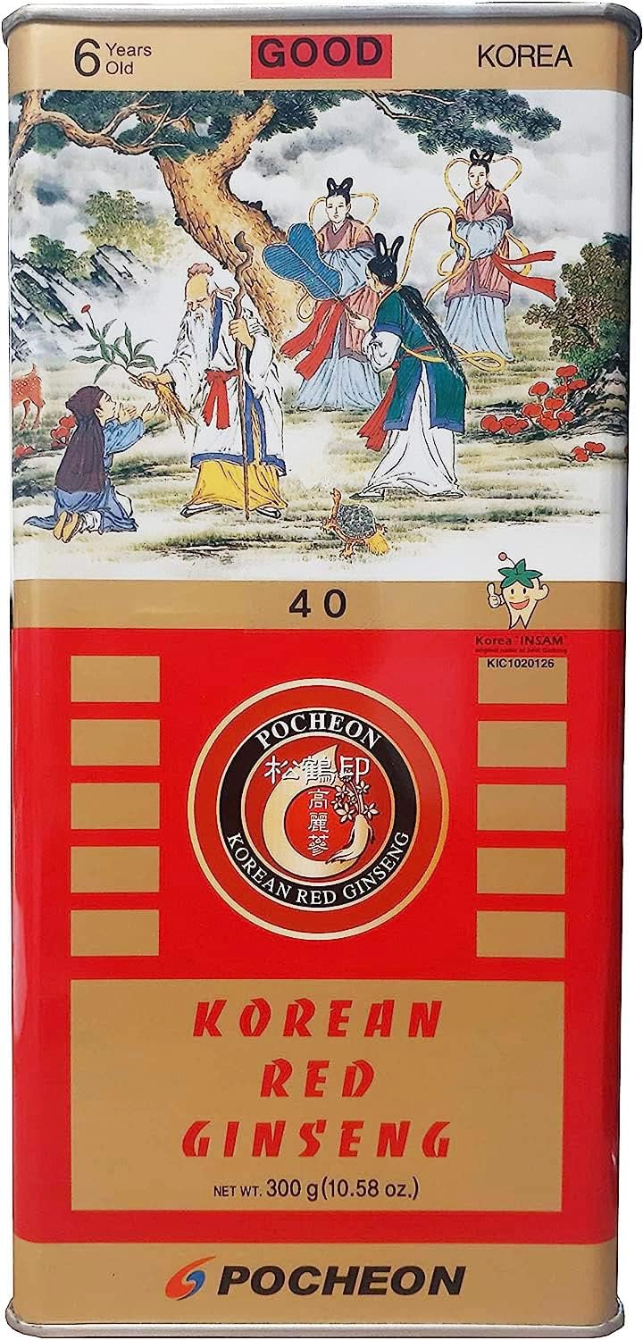 300g Pocheon Korean Red Ginseng Canned Dried Roots - 24 Roots, 6 Years, Good Grade 300-40