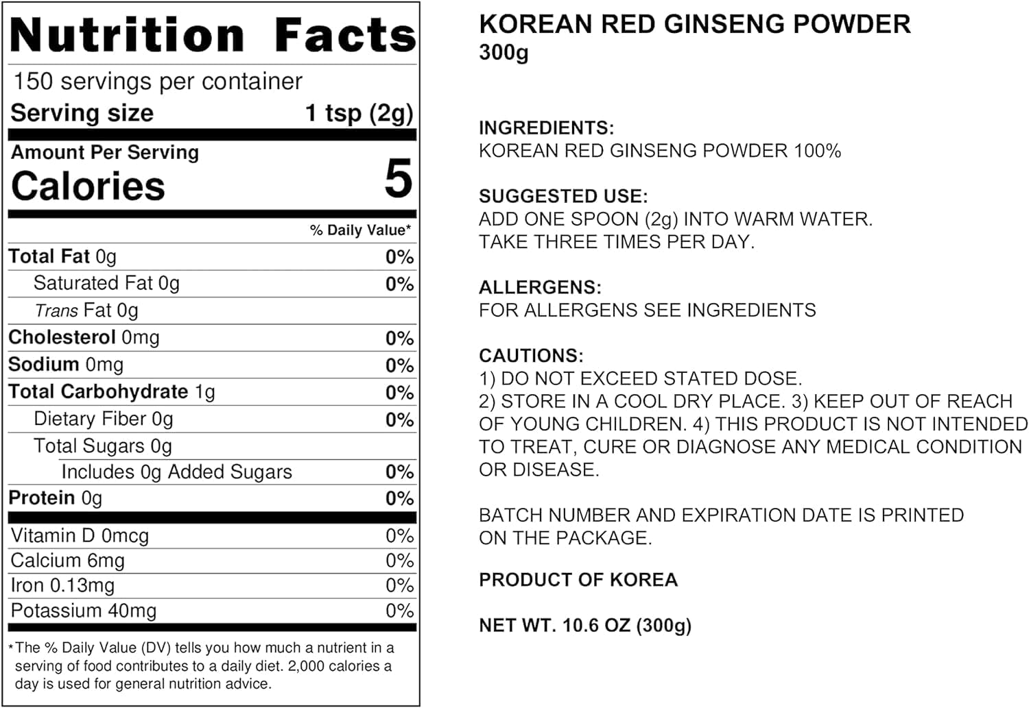 300g Pocheon Korean Red Ginseng Powder Gold 6 Years - 100% Pure, No Additives - High Ginsenoside Panax - Natural Immune Support