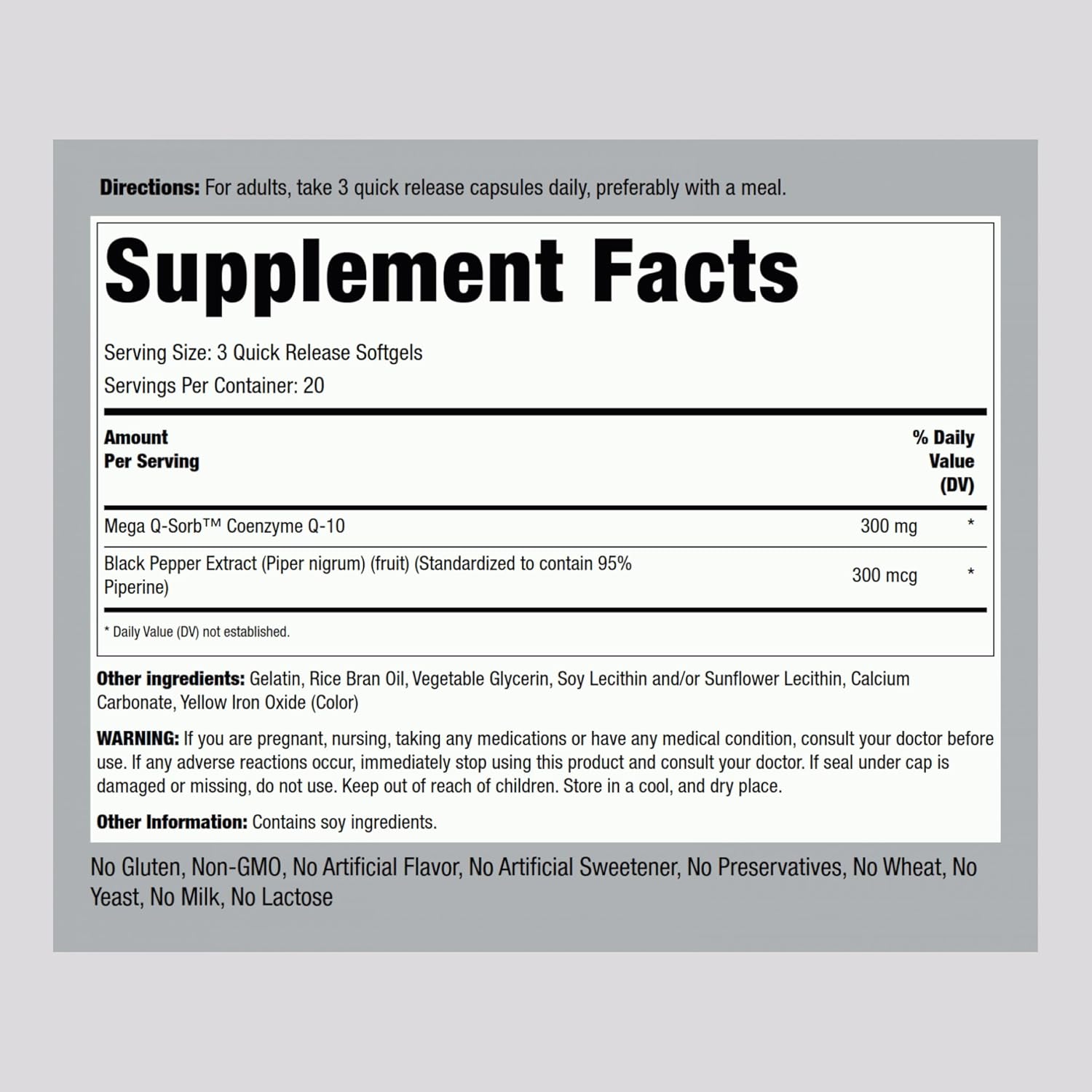 300mg CoQ10 Softgels with Black Pepper for Enhanced Absorption - 60 Pills, Non-GMO, Gluten Free