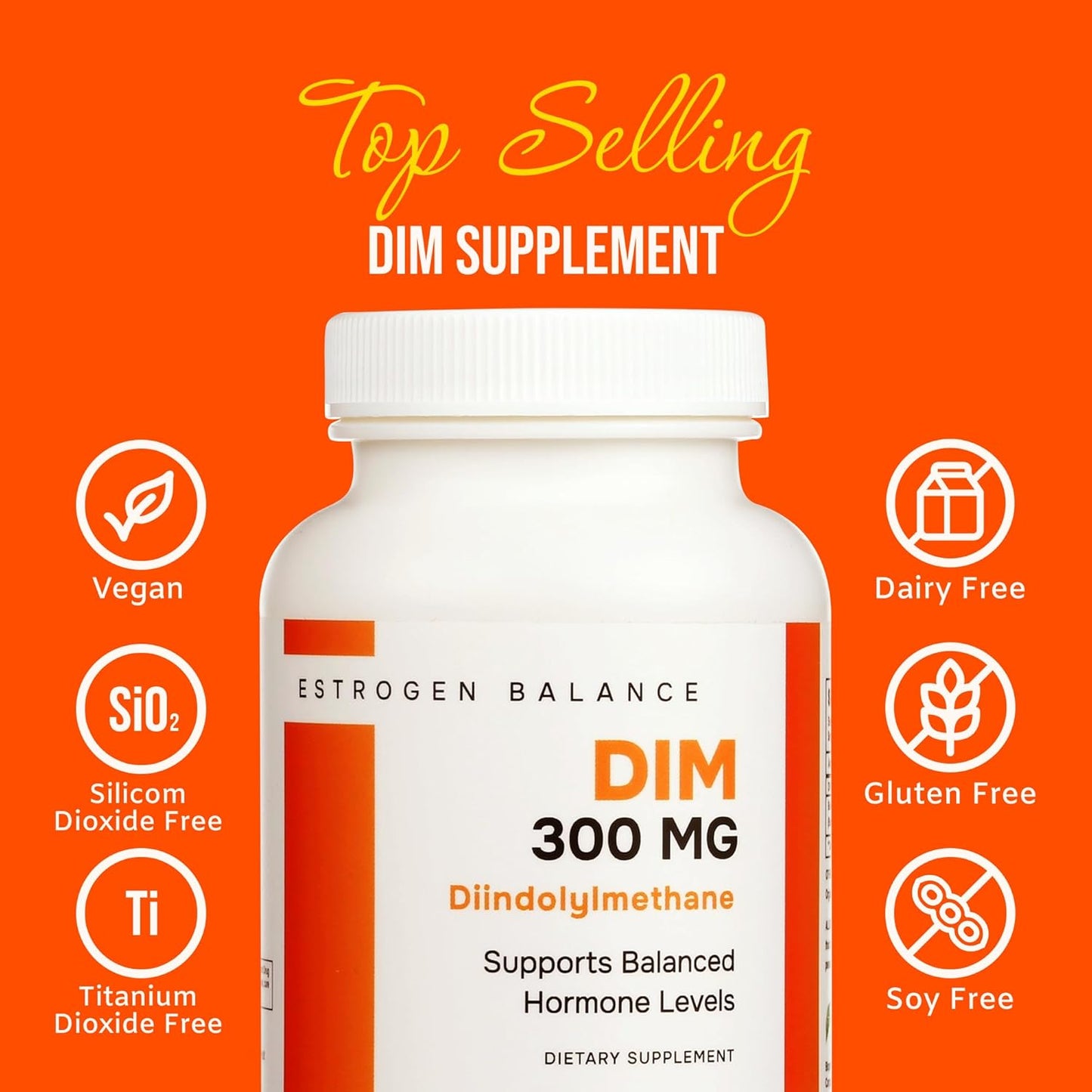 300mg DIM Supplement for Estrogen Balance in Men and Women | Supports Menopause, PCOS, Hormonal Acne | Antioxidant Boost | Enhanced with Natural Metabolites | Made in USA | 60 Ct.