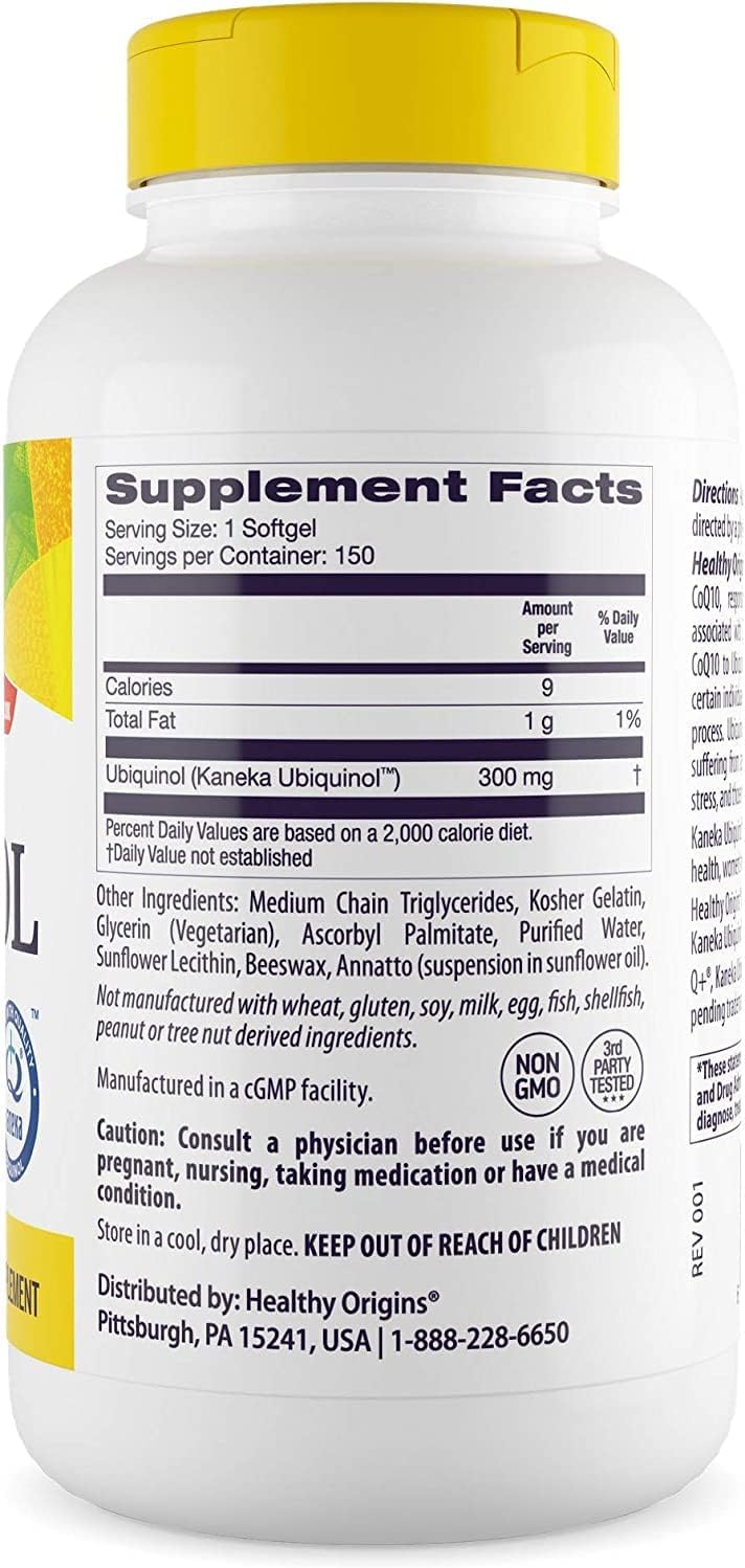300mg Healthy Origins Ubiquinol Softgels - Heart Health & Antioxidant Support - Kaneka Ubiquinol Supplement - Gluten-Free & Non-GMO - 150 Capsules