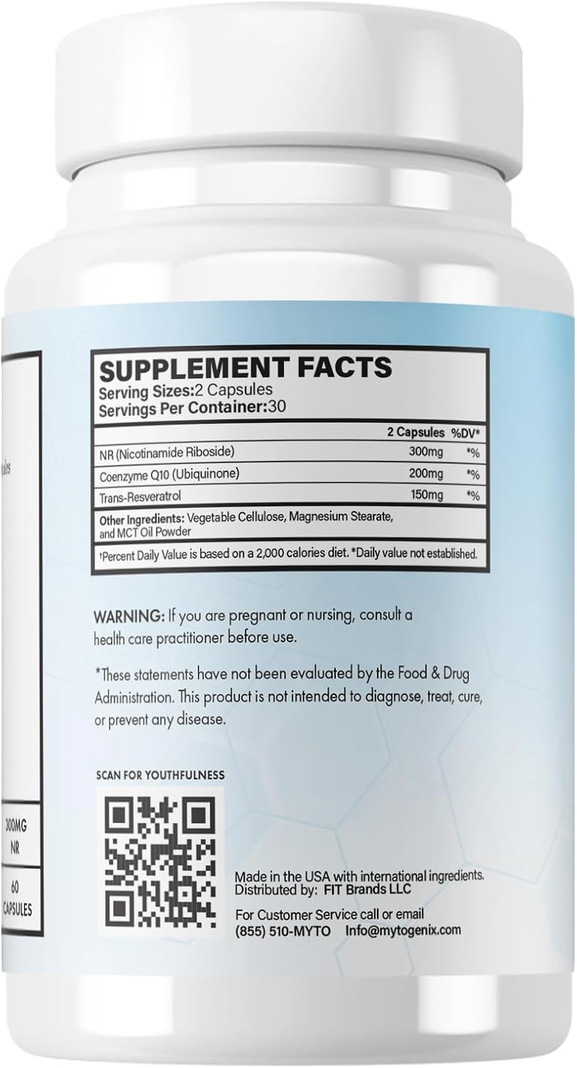 300mg Nicotinamide Riboside Capsules - Anti-Aging Supplement for Cognitive Function - DNA Repair - Brain Optimization - 60 Capsules