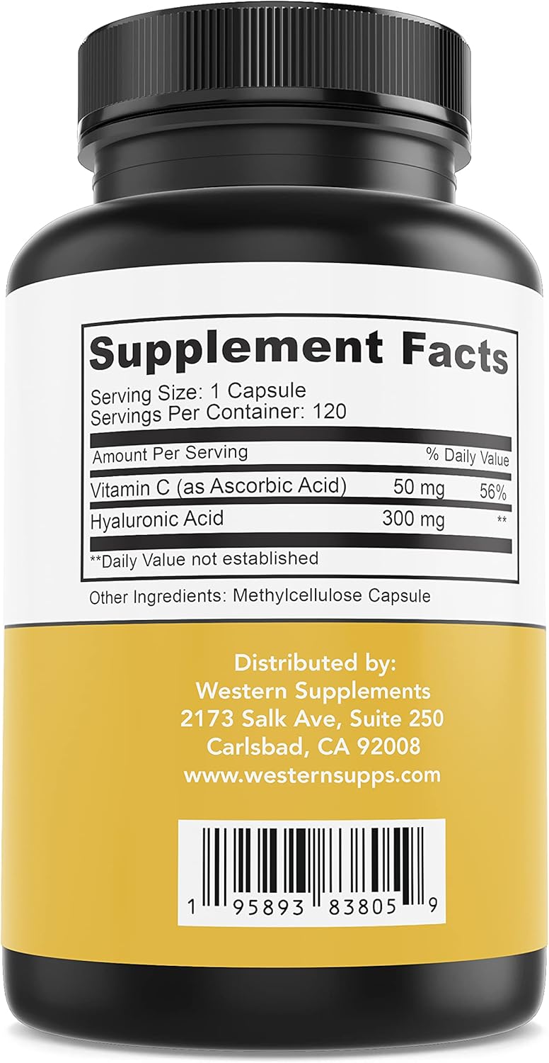 300mg Pure Hyaluronic Acid Supplement with Vitamin C - 3 Month Supply for Healthy Skin & Joints