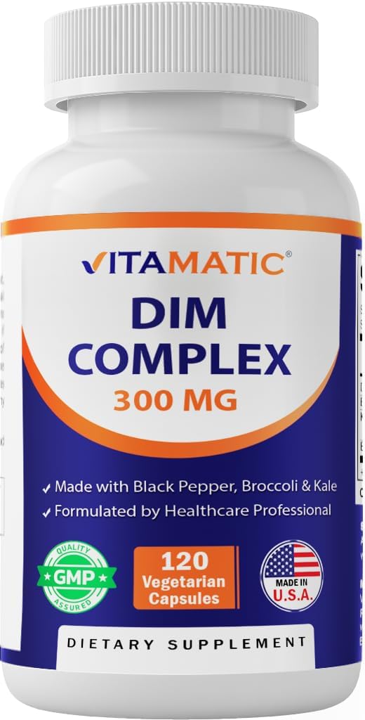 300mg Vitamatic DIM Supplement Complex Capsules for Women & Men - 120 Veg Caps - Black Pepper, Broccoli & Kale - Non-GMO & Gluten Free - Hormonal Balance Support