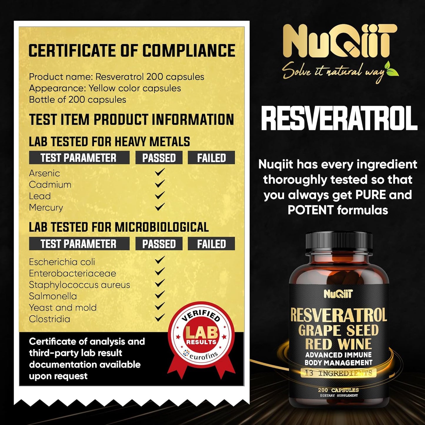 30:1 Trans Resveratrol Supplement 1000mg with Red Wine Extract - Immune & Body Management Complex - 200 Capsules