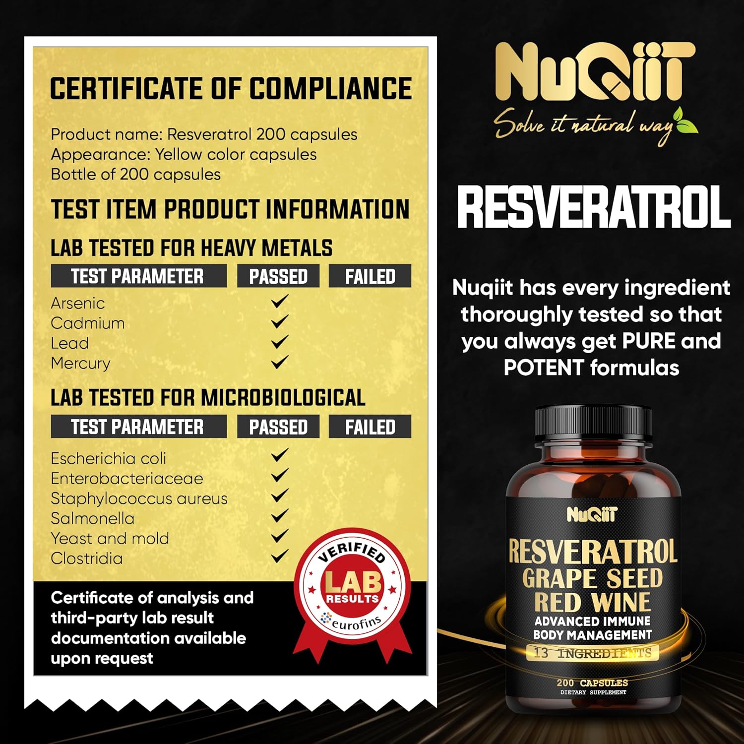 30:1 Trans Resveratrol Supplement 1000mg with Red Wine Extract - Immune & Body Management Complex - 200 Capsules