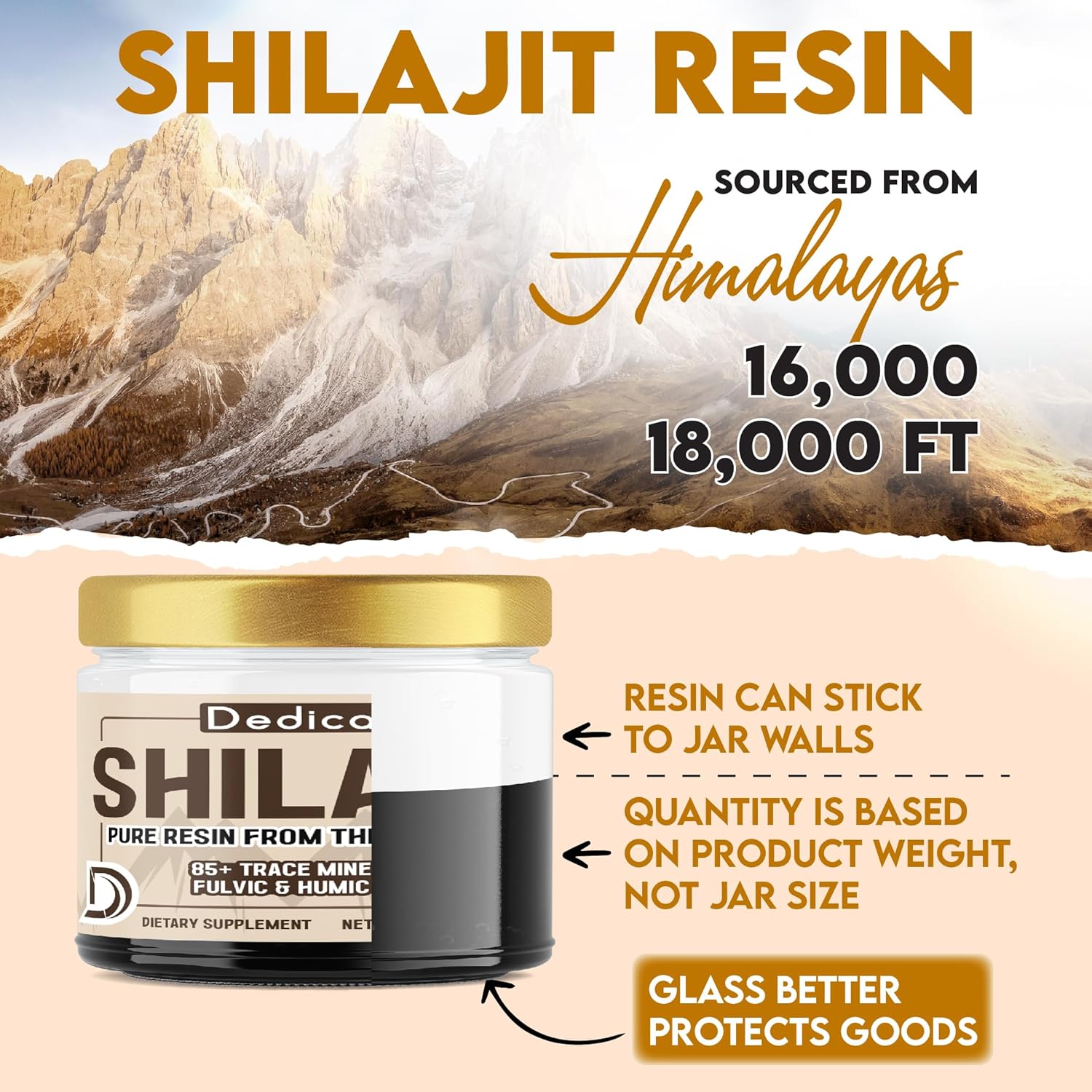 30g DEDICAD Shilajit Pure Himalayan Organic Resin - Natural Supplement with Fulvic & Humic Acid - 60 Servings for Body Balance, Heart, Immune Health