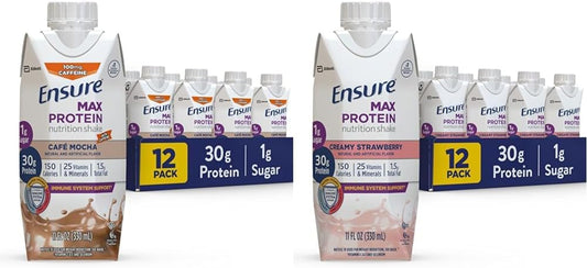 30g Protein Shake Variety Pack - Creamy Strawberry Flavor, 1g Sugar, High Protein Liquid Nutritional Shakes, 11 fl oz, Pack of 12