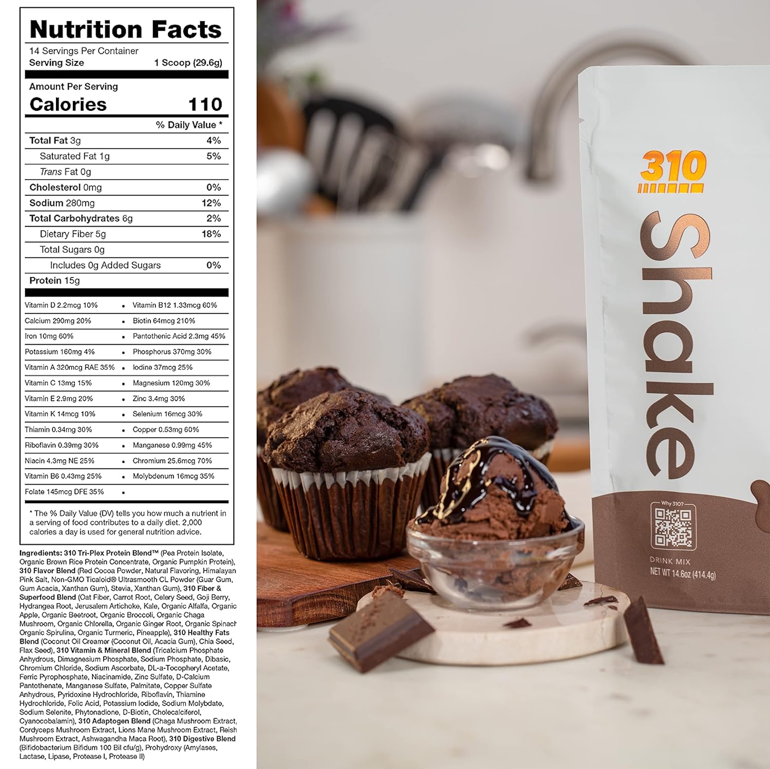 310 Nutrition All-In-One Meal Replacement Shake with Fiber Rich Vegan Superfood Blend, Natural Sweeteners, Low Carb, Keto & Paleo Friendly, Gluten Free, 26 Essential Vitamins