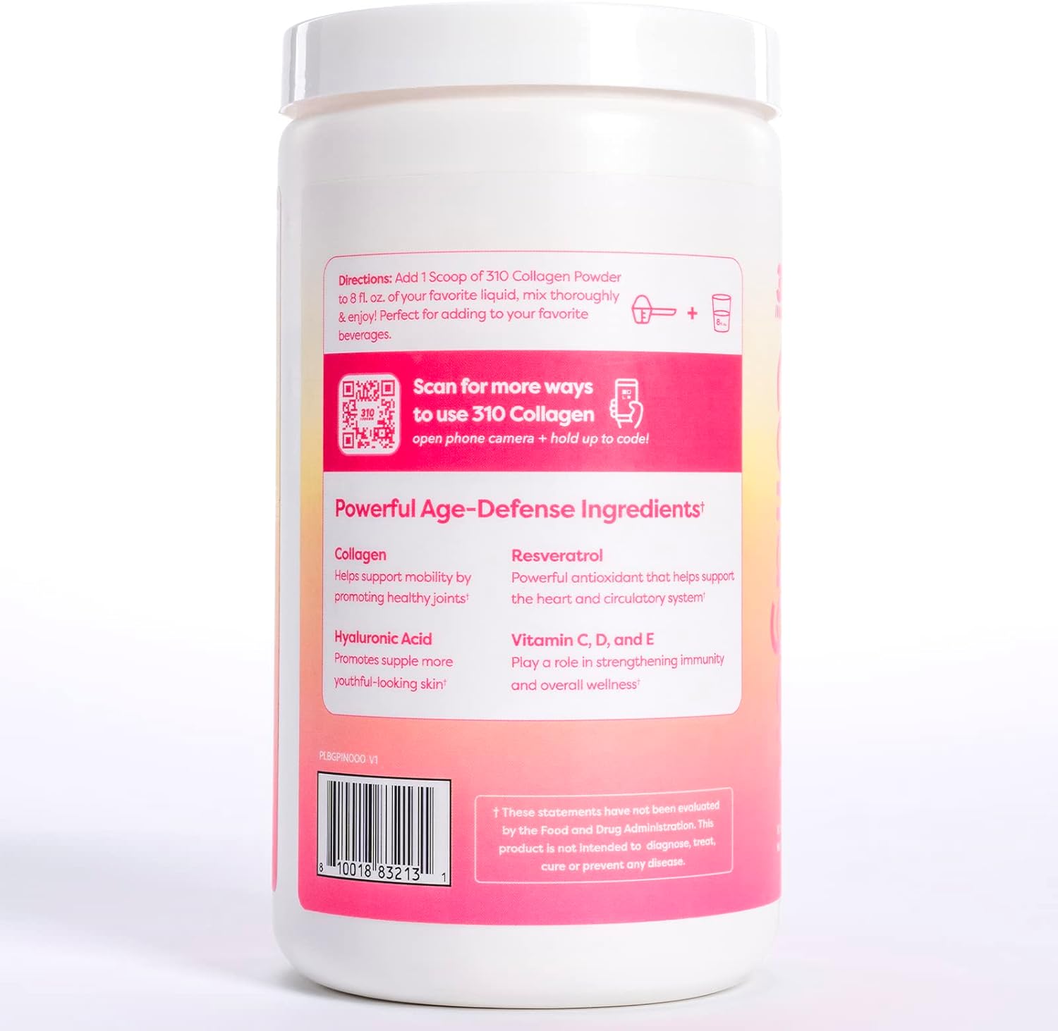 310 Nutrition Collagen Peptides Protein Powder Supplement with Multi Collagen Protein, Vitamins C, D, E - Keto Pink Lemonade 30 Servings