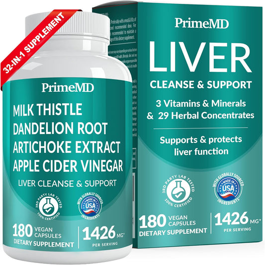 32-in-1 Liver Cleanse Detox Supplement with Milk Thistle, Artichoke, and Beetroot - Liver Support Formula for Active Liver Health - 1426mg (180ct)