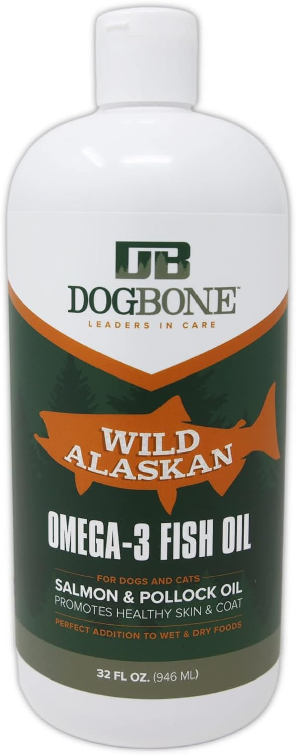 32 oz DogBone Salmon Oil for Dogs | Omega 3 Joint Supplement for Dogs | Wild Alaskan Fish Oil for Dogs Skin and Coat