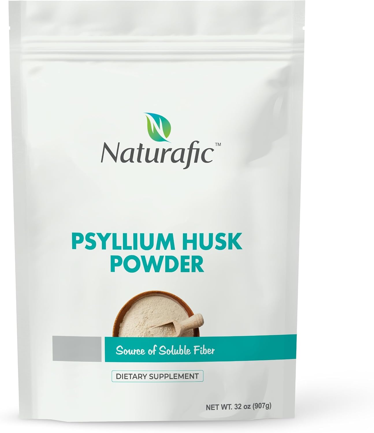 32 oz Naturafic Psyllium Husk Powder for Digestive Health & Regularity - 100% Pure Natural Fiber, Non-GMO, Gluten-Free, Vegan - Promotes Healthy Bowel Movements