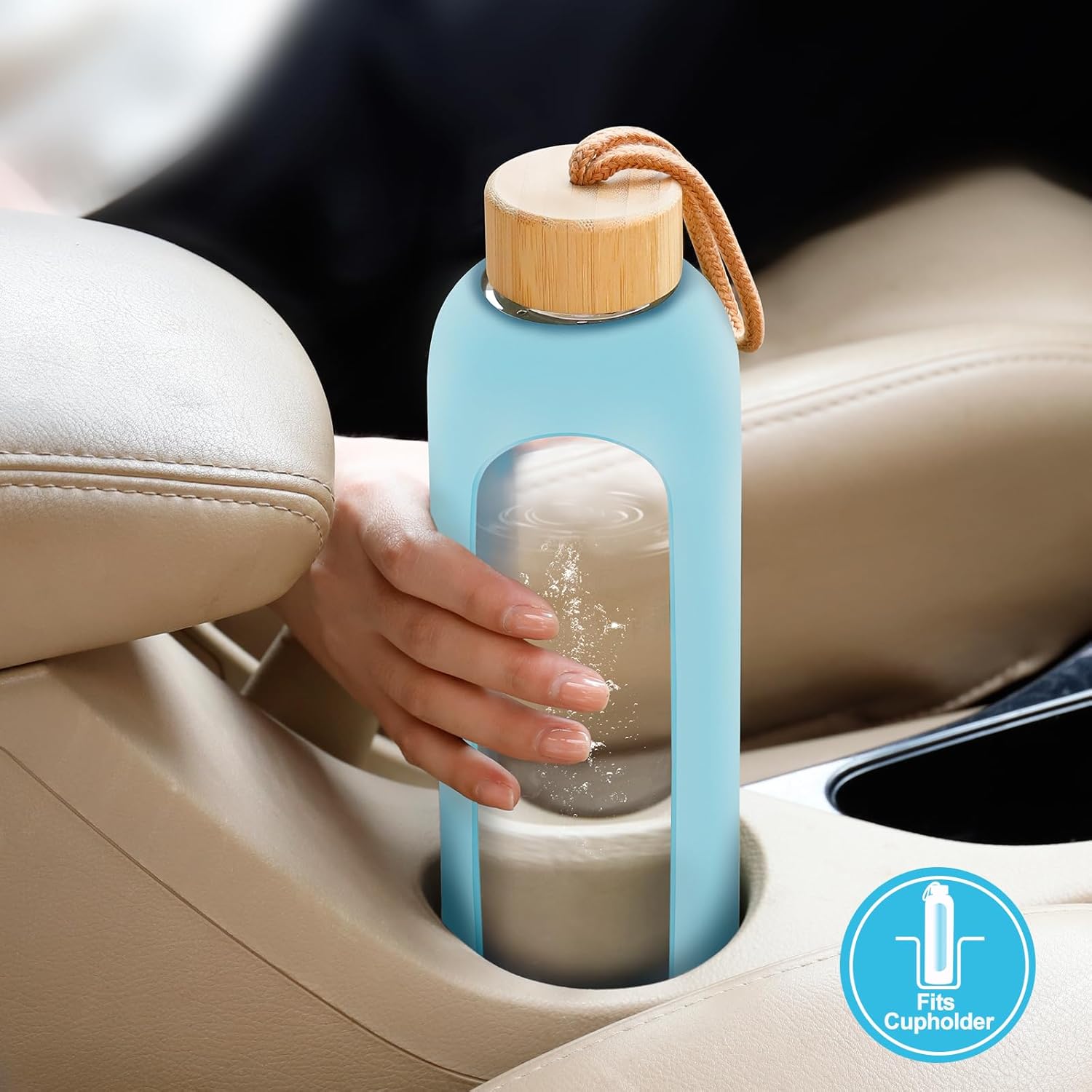 32 oz OxyFlask Glass Water Bottle with Silicone Sleeve, Straw, Bamboo Lids - 1L Daily Intake Marker Bottle