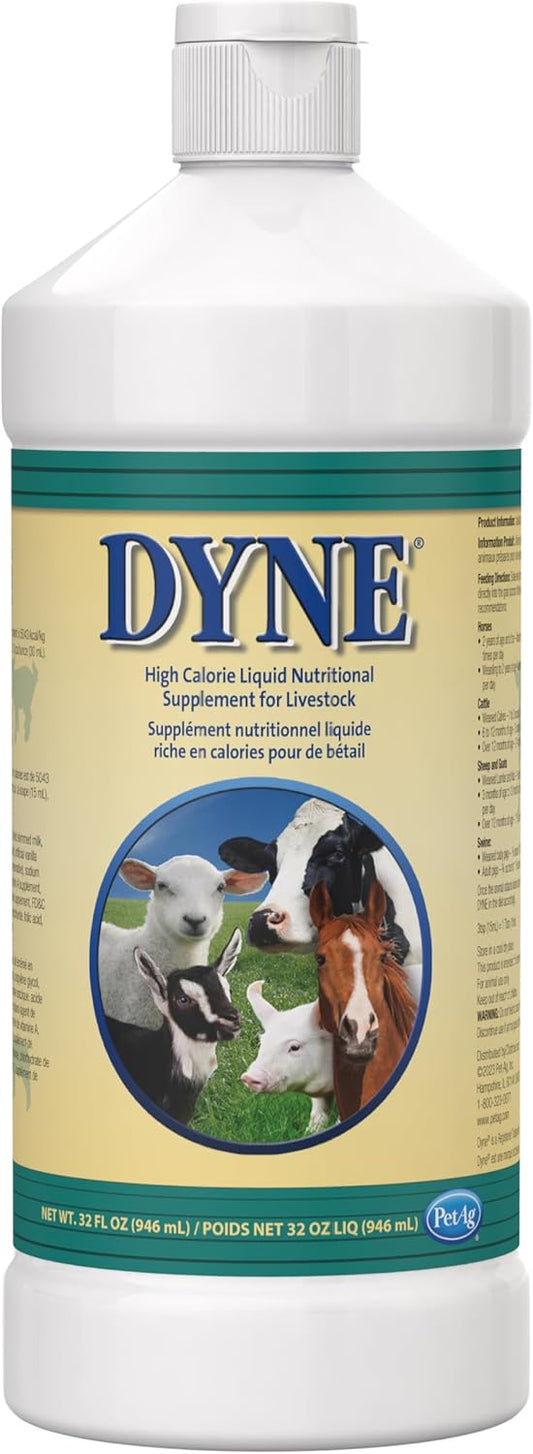 32 oz PetAg Pet-Ag Dyne High Calorie Liquid Nutritional Supplement with Added Vitamins for Livestock - Ideal for Underweight, Stressed, or Recovering Animals
