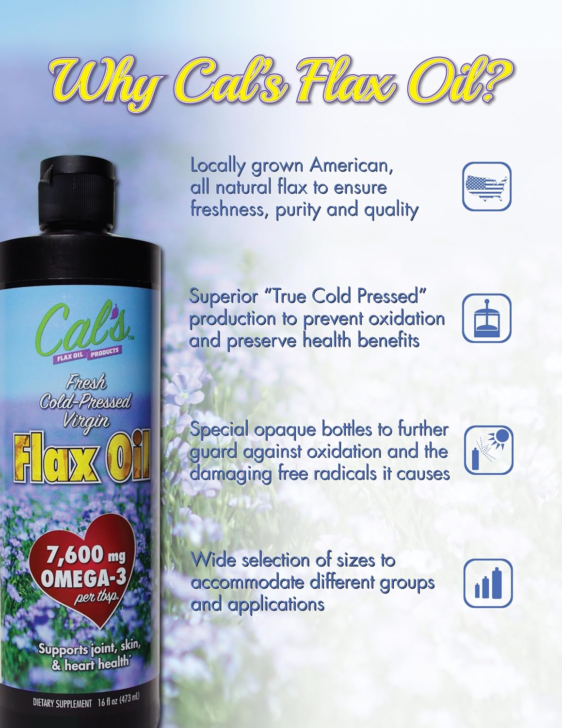 32 oz Pure Cold Pressed Flax Seed Oil Liquid Supplement - High Omega 3 Fatty Acids for Joint, Skin, Heart Health