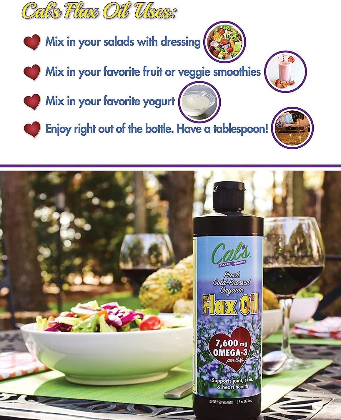 32 oz Pure Cold Pressed Flax Seed Oil Liquid Supplement - High Omega 3 Fatty Acids for Joint, Skin, Heart Health