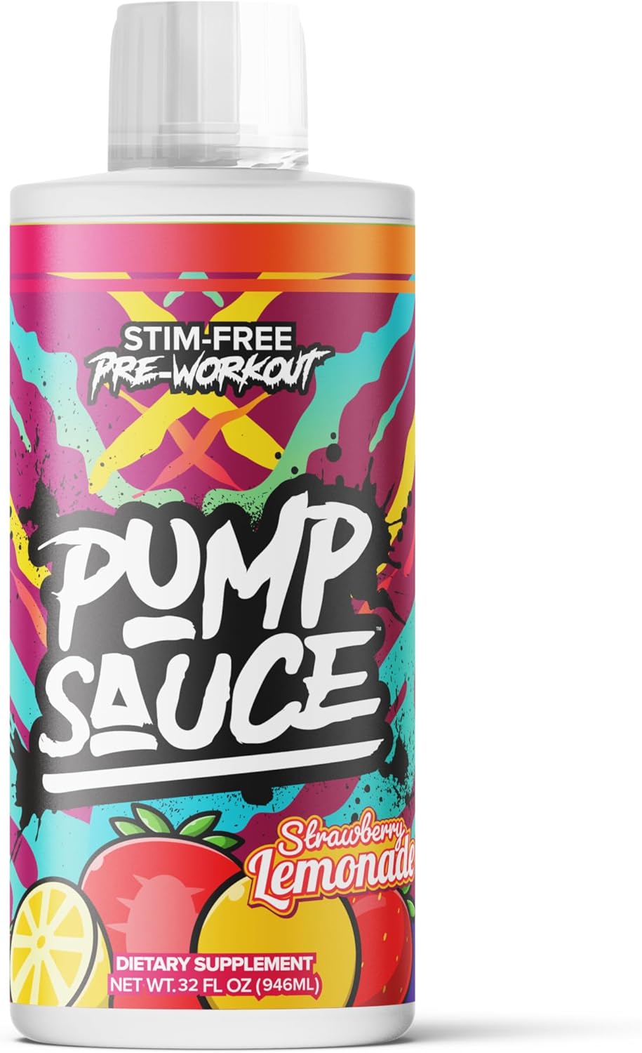 32 oz Strawberry Lemonade Pump Sauce Pre-Workout - Caffeine-Free, Full Spectrum Liquid, Gluten-Free, Vegan, Zero Sugar