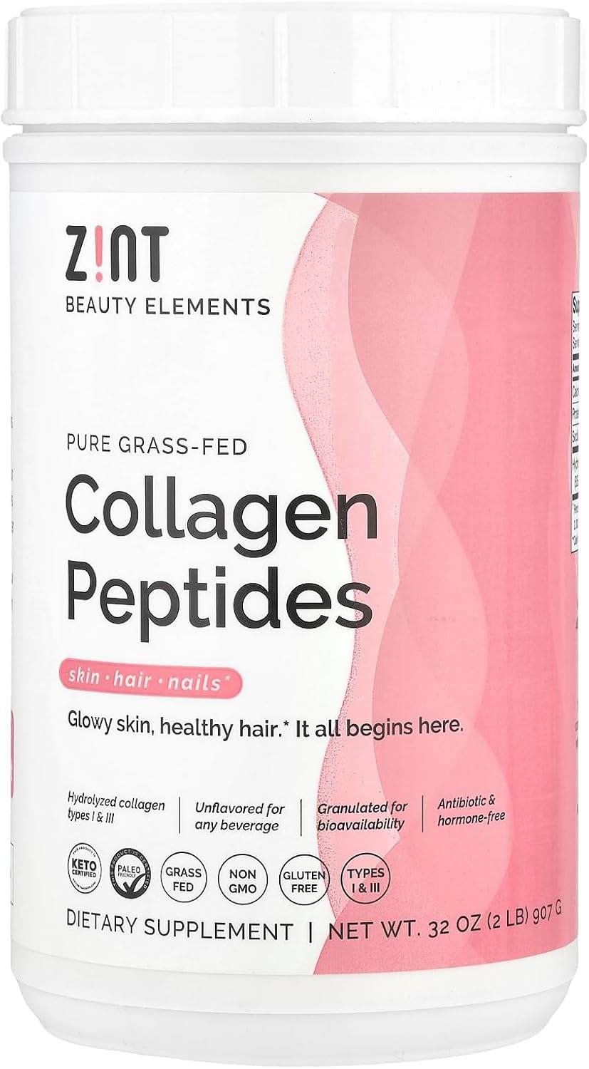 32 oz Zint Collagen Peptides Powder: Hydrolyzed Protein for Anti Aging Beauty - Skin, Hair, Nails Supplement