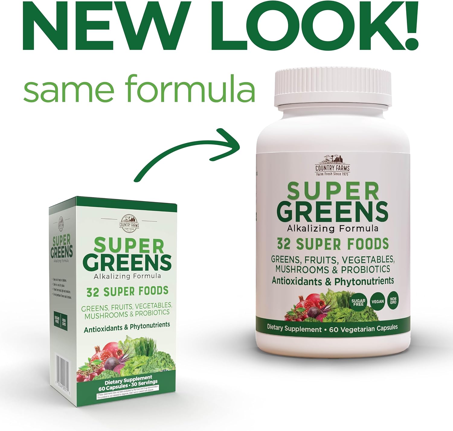 32 Superfood Vegicaps: Whole Food Supplement with Greens, Fruits, Vegetables, Mushrooms, Probiotics - Antioxidants, Phytonutrients - 60 Count