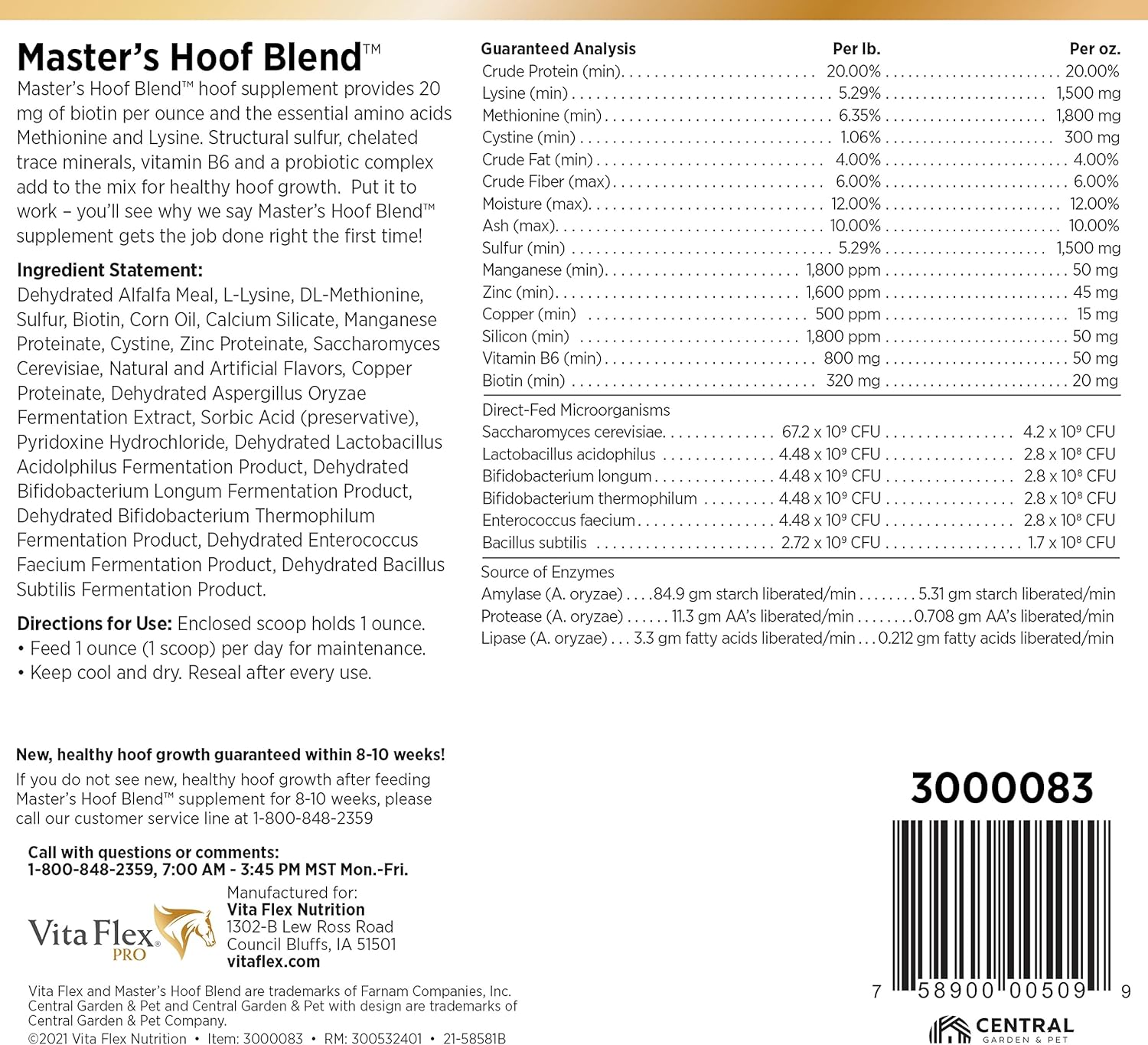 320-Day Supply 20lb Vita Flex Pro Master's Hoof Blend Formula - Natural Dark Green