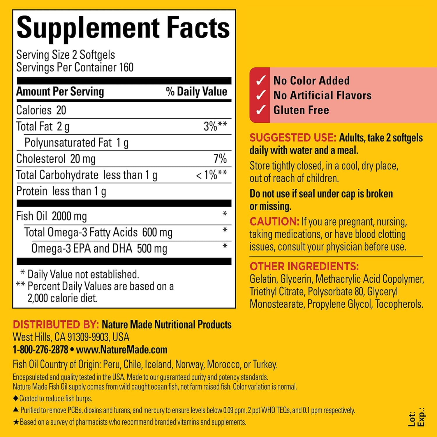 320 Softgels Nature Made Burp Less Fish Oil 1000 mg Softgels, Omega 3 Supplement for Heart Support, 160 Day Supply Omega 3 Fish Oil