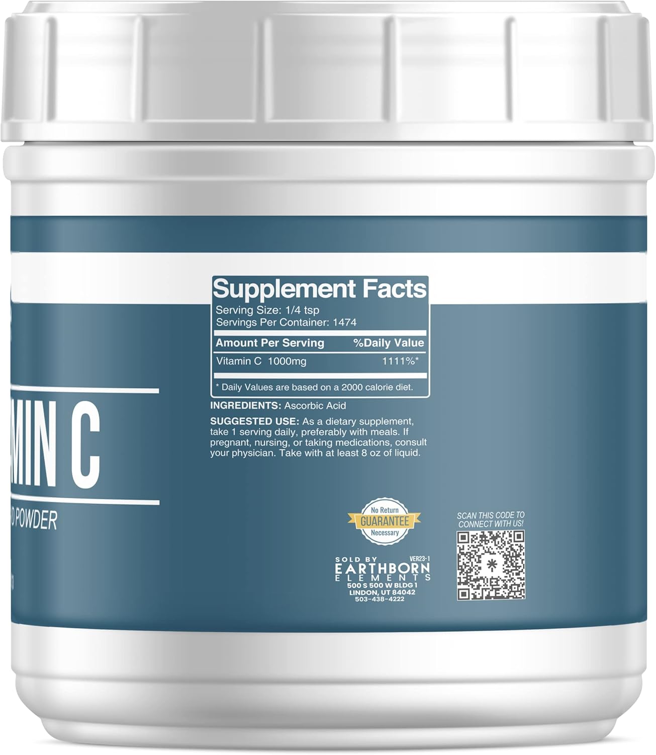 3.25 lb Earthborn Elements Vitamin C Powder Dietary Supplement with Ascorbic Acid