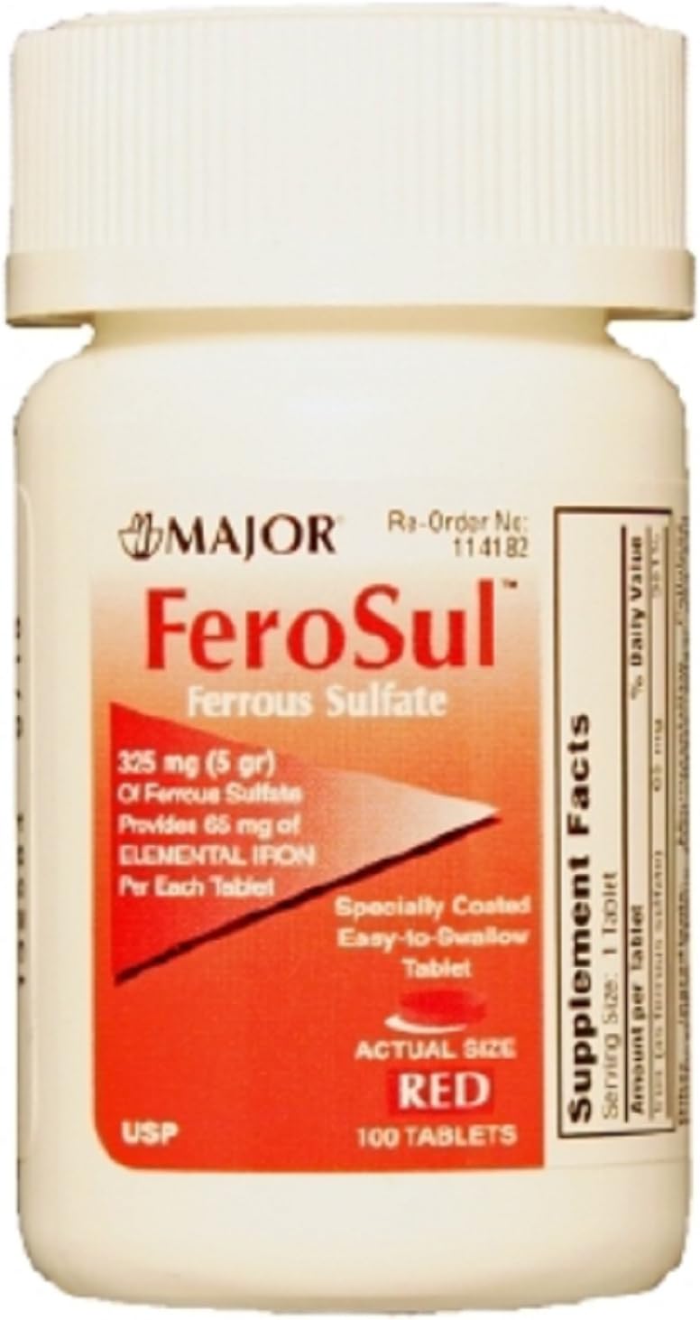 325 mg Iron Tablets - FeroSul Iron Supplement - 100 Tablets per Bottle