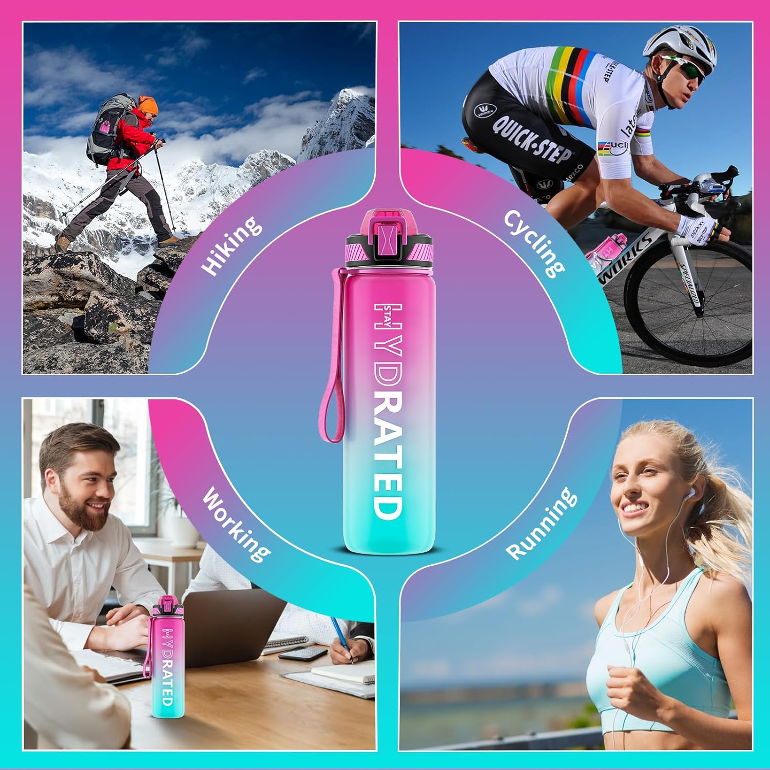 32oz Motivational Water Bottle with Time Marker and Straw - Tritan BPA Free Sports Bottle for Women - LeakProof, Carry Strap, 1L Capacity - Ideal for Gym, Fitness, Outdoor Activities