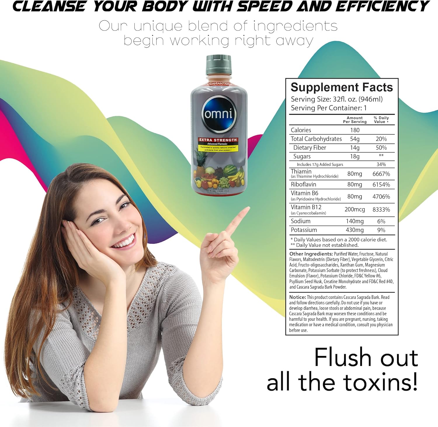 32oz Wellgenix Omni Cleansing Drink, Extra Strength Herbal Detox Liquid - Fruit Punch Flavor, Premium Body Cleanse Support