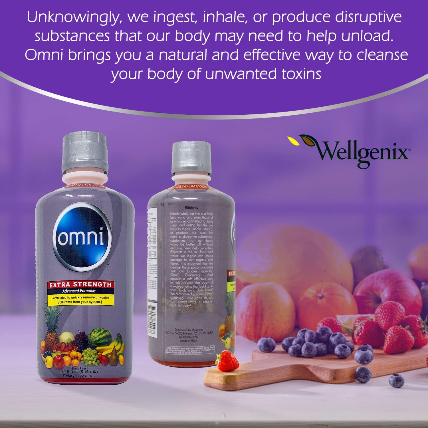 32oz Wellgenix Omni Cleansing Drink, Extra Strength Herbal Detox Liquid - Fruit Punch Flavor, Premium Body Cleanse Support