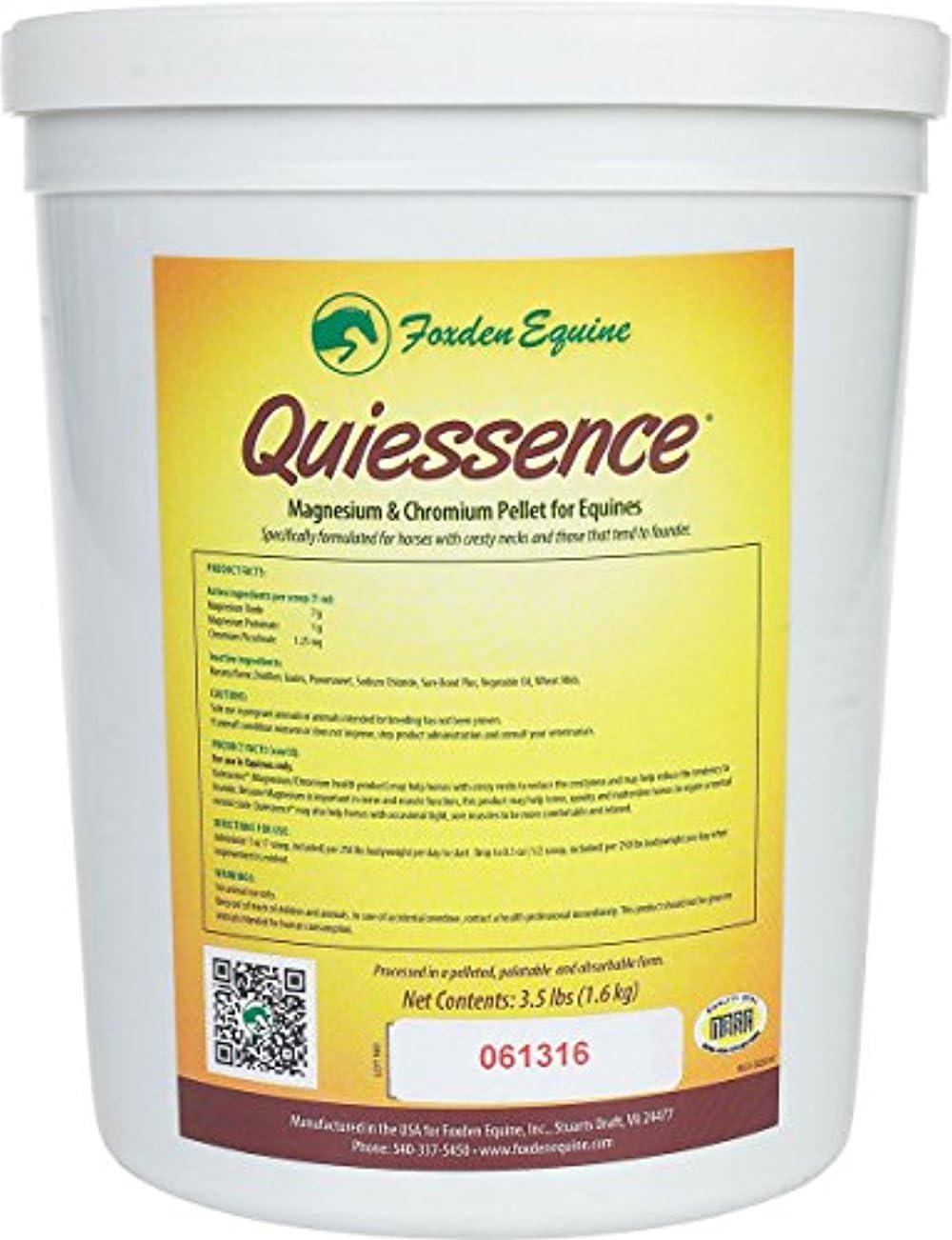 3.5 lb Quiessence Foxden Equine Banana Flavored Magnesium Pellets for Founder, Calming, and Sore Muscles