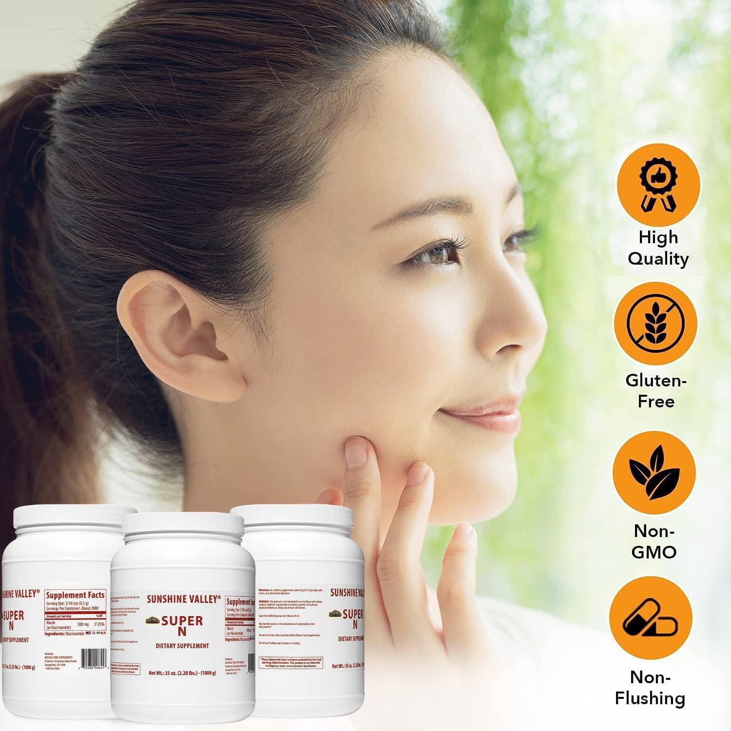 35 oz Sunshine Valley Super N Niacinamide Powder - Niacin Vitamin B3 Supplement for Energy, Digestion, Anti-Aging & Skin - Natural, Gluten-Free, Flush-Free