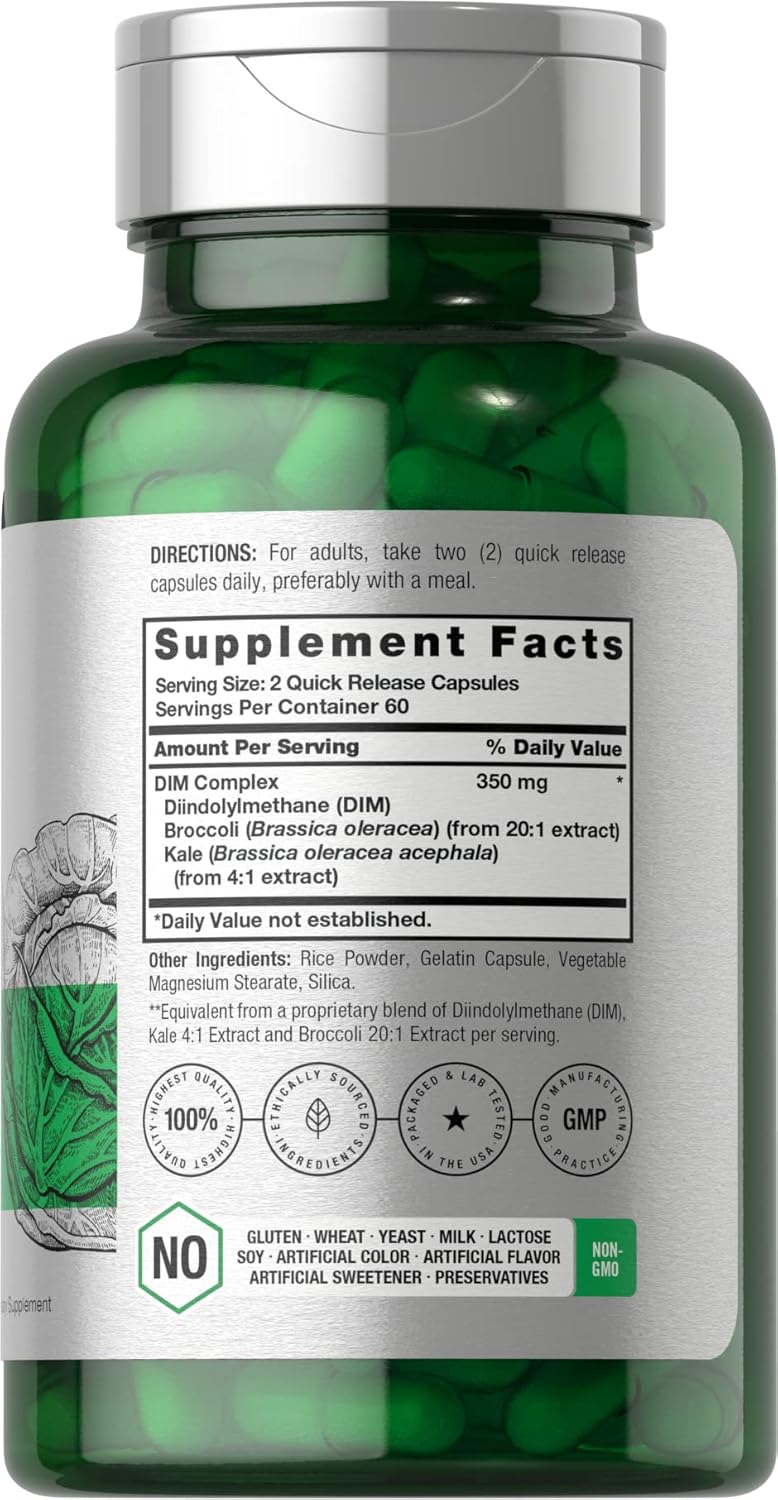 350mg Horbäach DIM Supplement for Women & Men - 120 Capsules with Diindolylmethane, Broccoli, and Kale - Non-GMO, Gluten Free