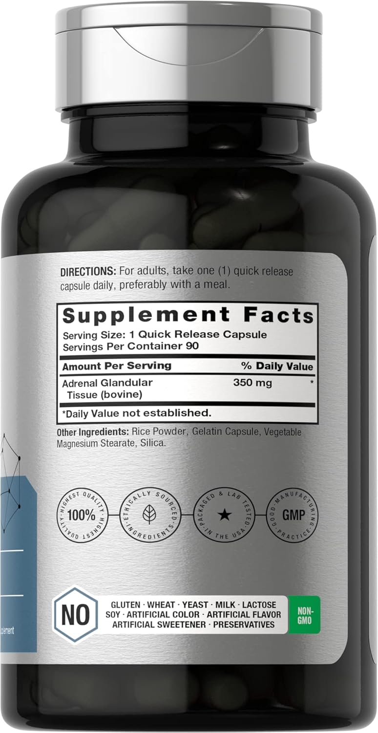 350mg Horbäach Raw Adrenal Glandular Capsules - 90 Count - Non-GMO & Gluten Free Supplement