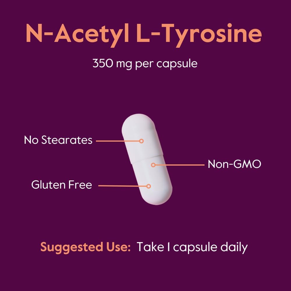 350mg N-Acetyl L-Tyrosine (NALT) Capsules - 240 Count (2 Pack) - Non GMO, Gluten Free, No Stearates