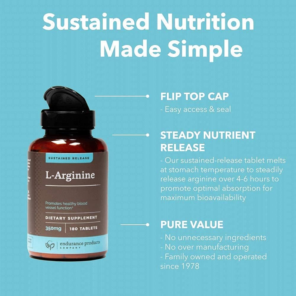 350mg Sustained Release L-Arginine Dietary Supplement for Optimal Absorption - Nitric Oxide Support, 400 Tablets