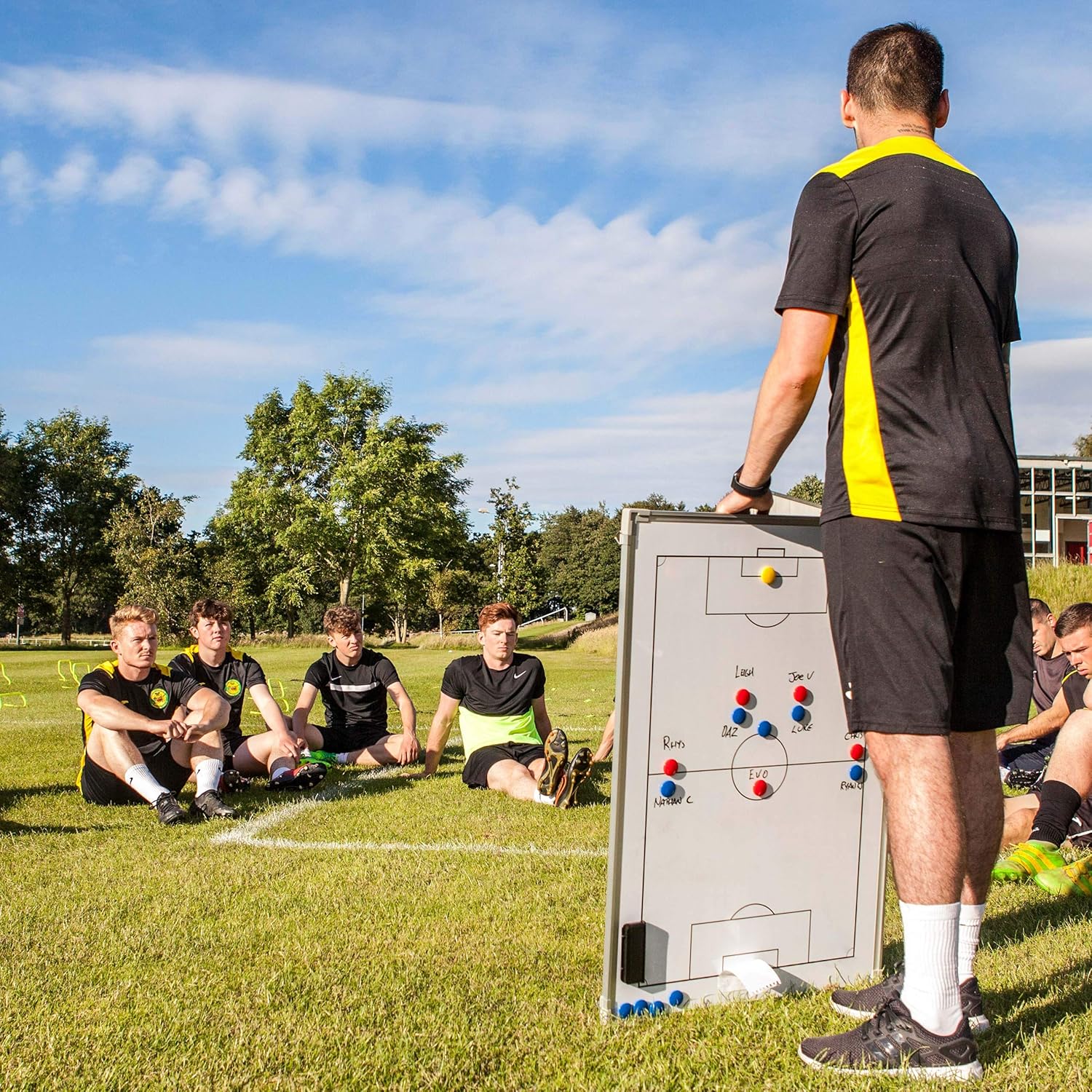 35x24 Double-Sided Sports Coaching Whiteboard | 13 Sport Options - Magnetic Markers, Pen & Eraser Included